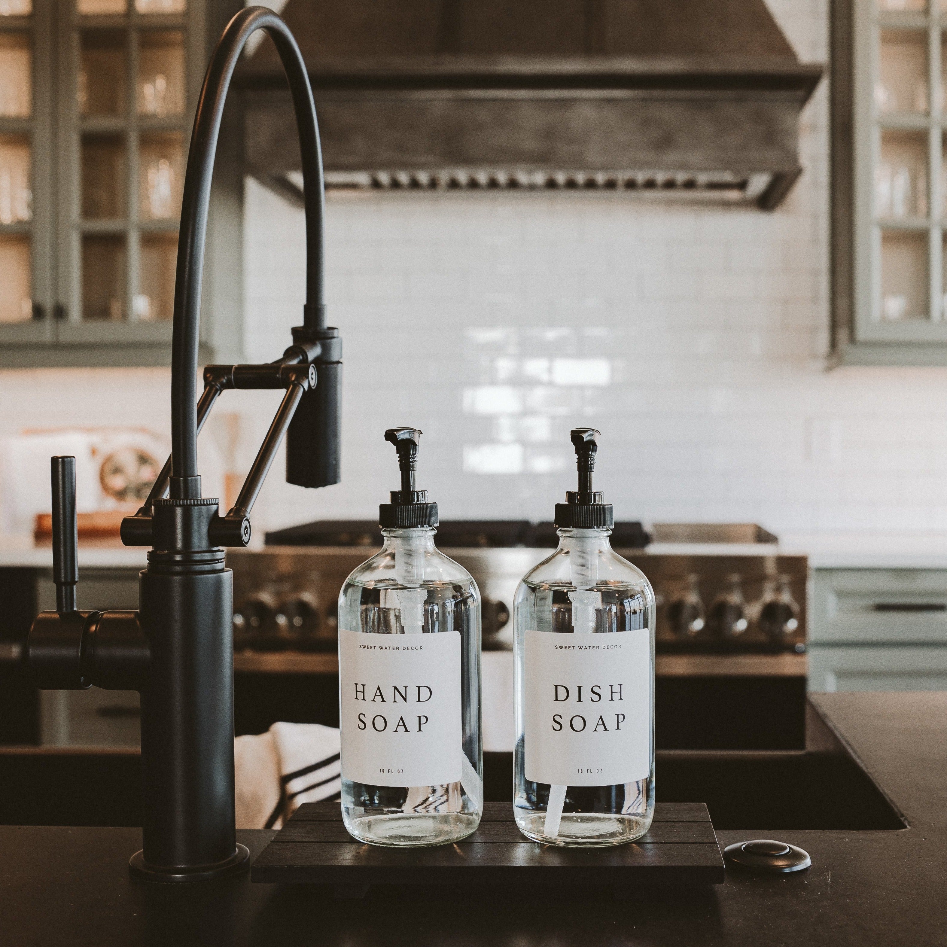 Black Soap Dispenser Set,16 oz Dish Soap Dispenser for Kitchen Sink  Farmhouse Decor