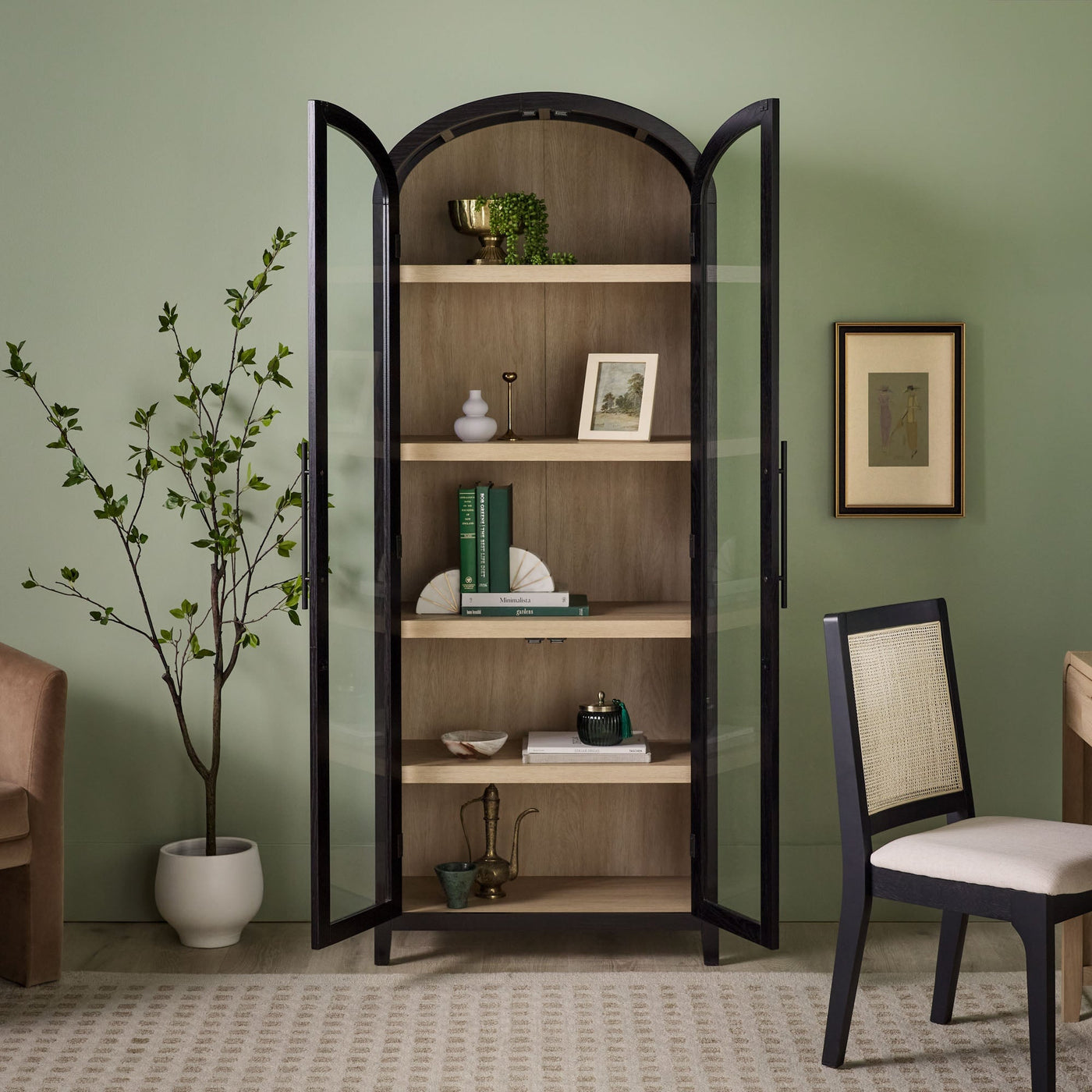 Chantelle Modern Arched Bookshelf with Glass Doors - Sweet Water Decor - bookshelves