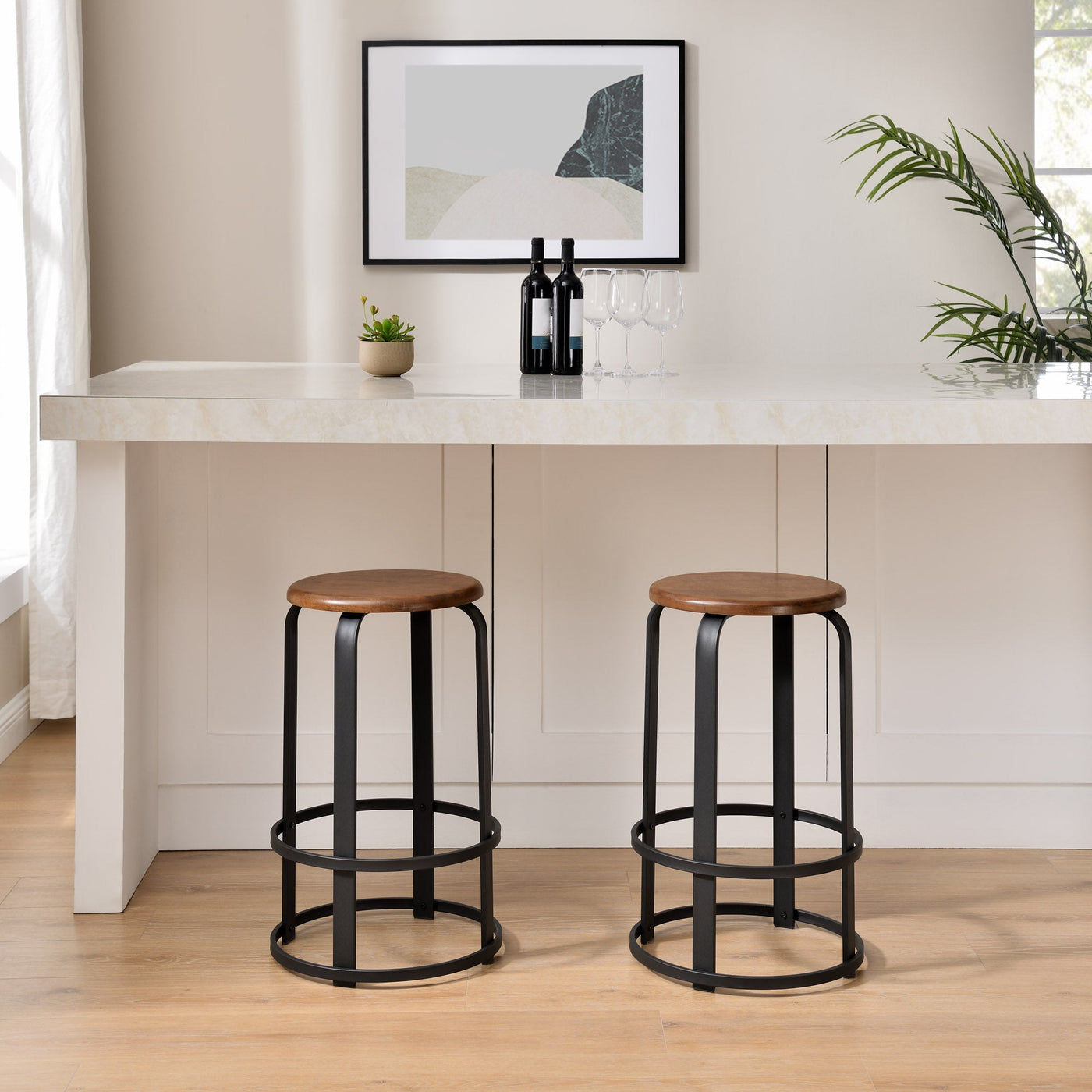 Colton 26" 2-Piece Metal and Wood Round Kitchen Bar Stool