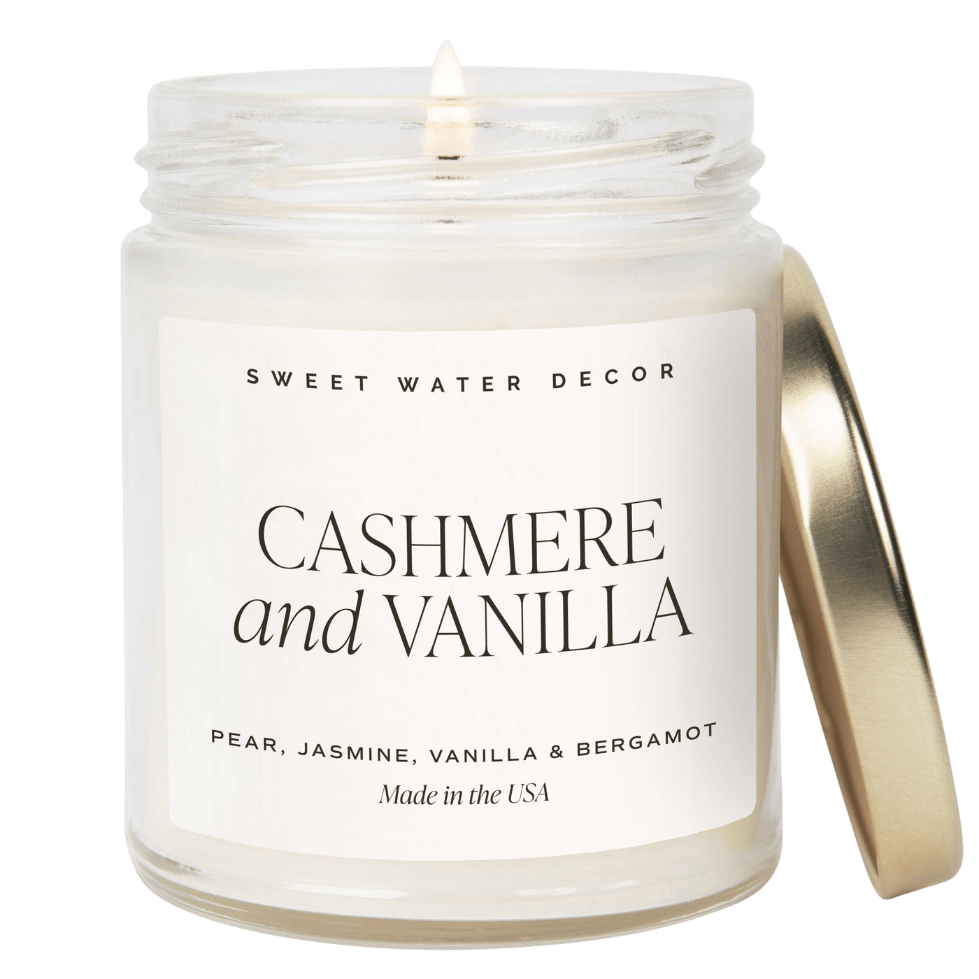 Cashmere and Vanilla Soy Candle - Clear Jar - 9 oz - Sweet Water Decor - Candles