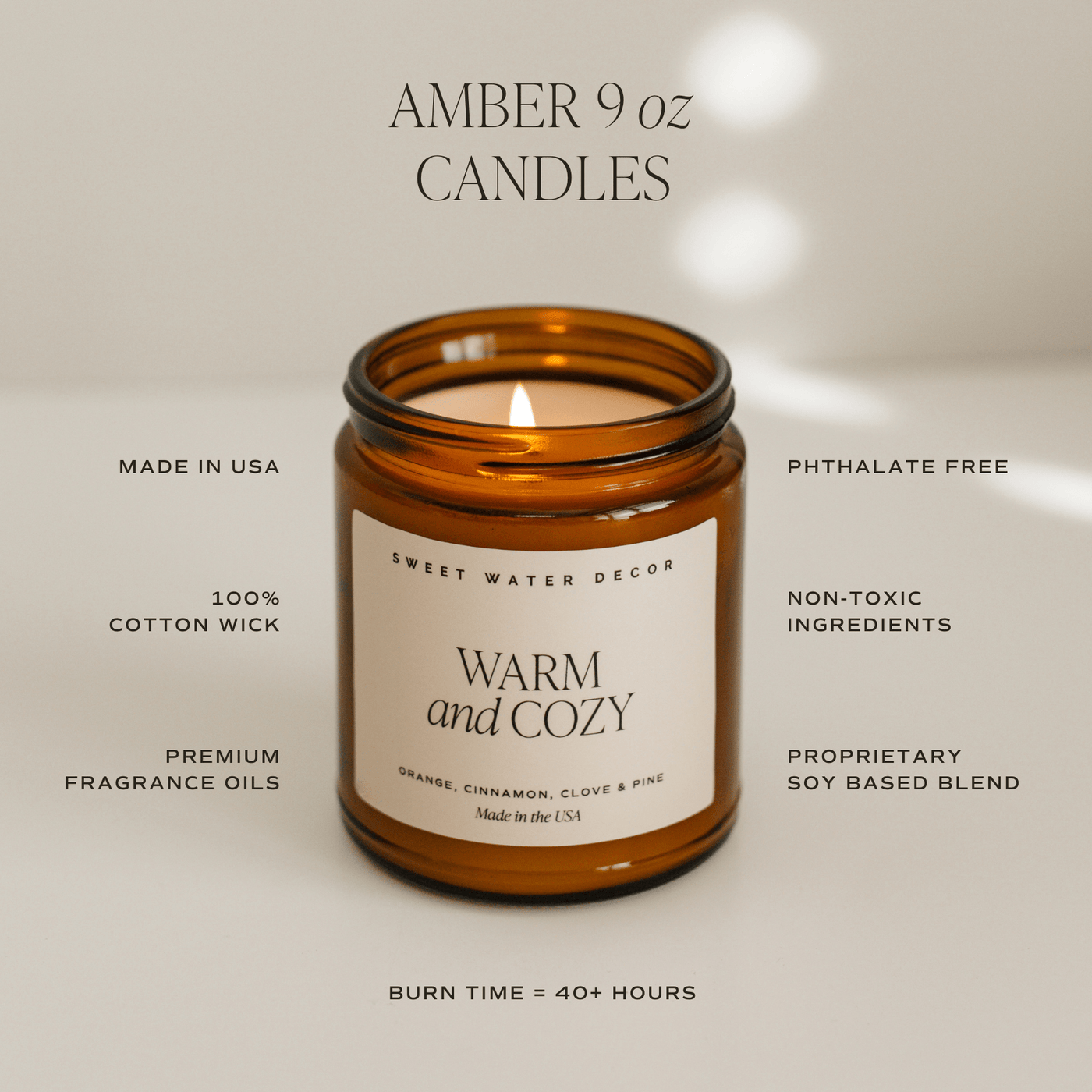 Warm and Cozy Soy Candle - Amber Jar - 9 oz - Sweet Water Decor - Candles