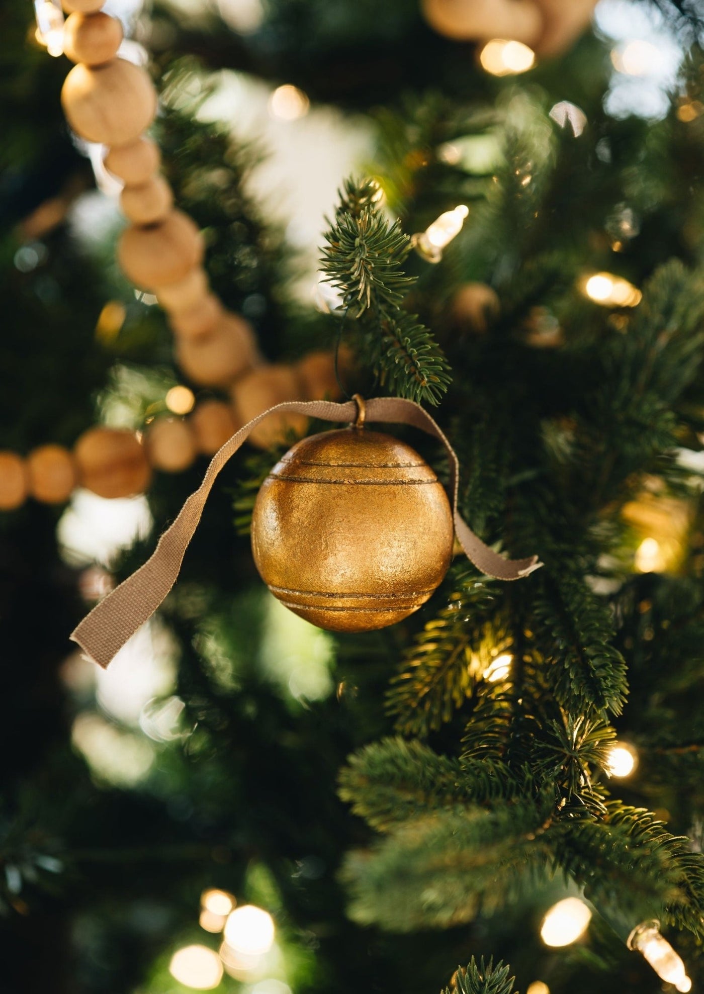 Set of 5 Gold Holiday Hand - Carved Wood Ornaments - Sweet Water Decor - ornaments