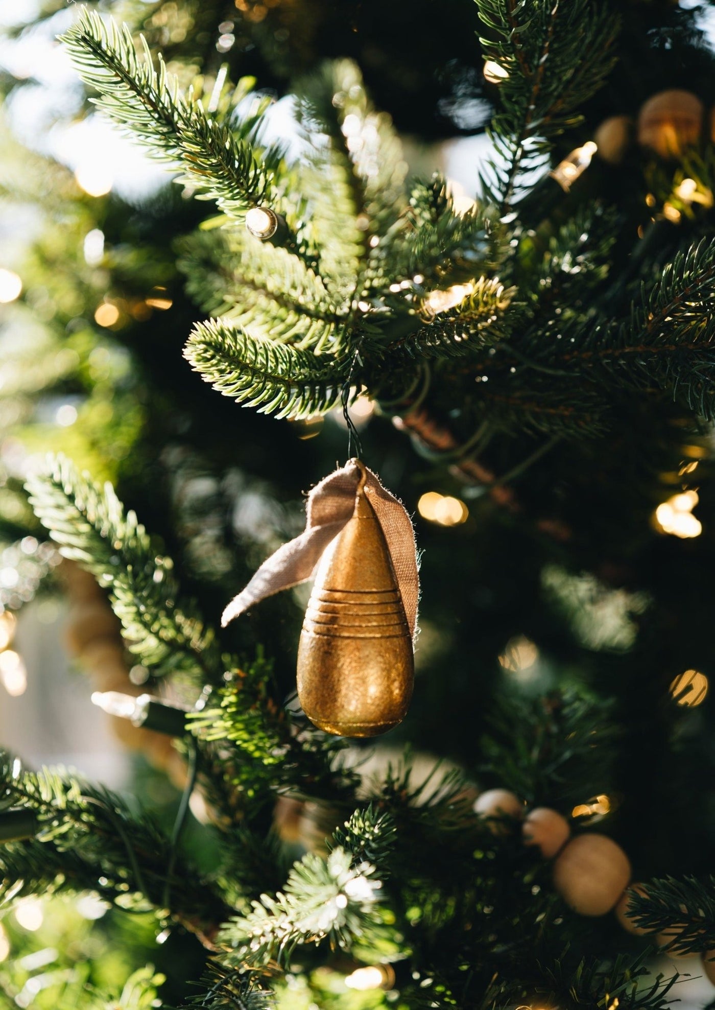 Set of 5 Gold Holiday Hand - Carved Wood Ornaments - Sweet Water Decor - ornaments