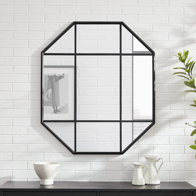 Metal and Glass Windowpane Mirror