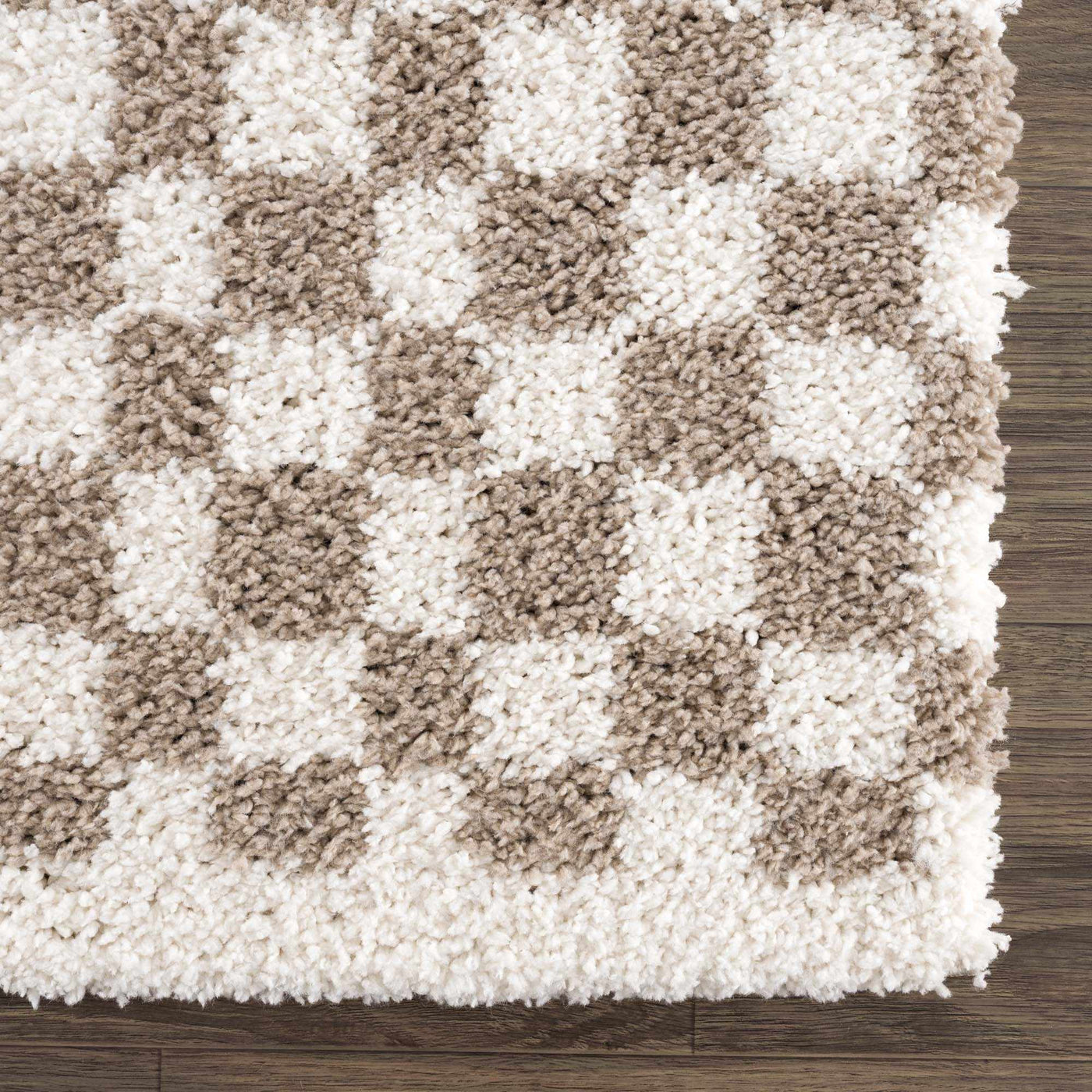 Kieu Light Gray & Taupe Checkered Area Rug - Sweet Water Decor - Rugs