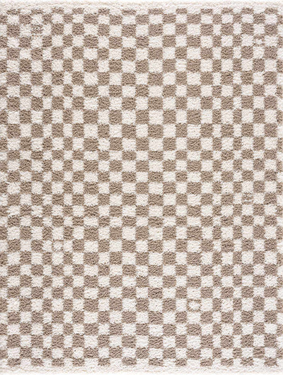 Kieu Light Gray & Taupe Checkered Area Rug - Sweet Water Decor - Rugs