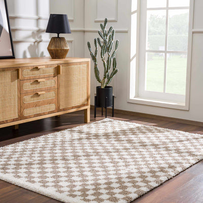 Kieu Light Gray & Taupe Checkered Area Rug - Sweet Water Decor - Rugs