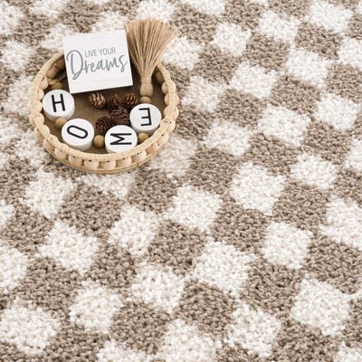 Kieu Light Gray & Taupe Checkered Area Rug - Sweet Water Decor - Rugs