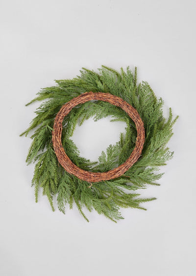 UV Treated Faux Indoor/Covered Outdoor Cedar Wreath - 21" - Sweet Water Decor - Wreaths