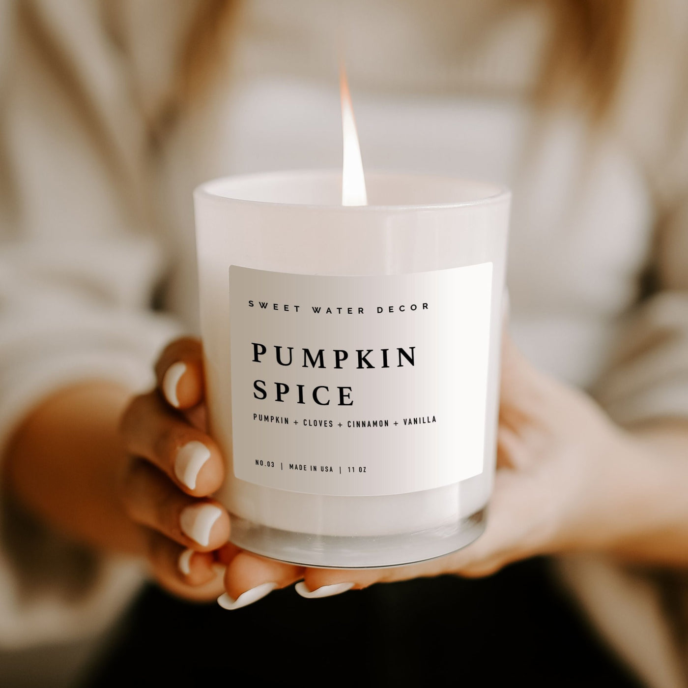 Pumpkin Spice Soy Candle - White Jar - 11 oz - Sweet Water Decor - Candles