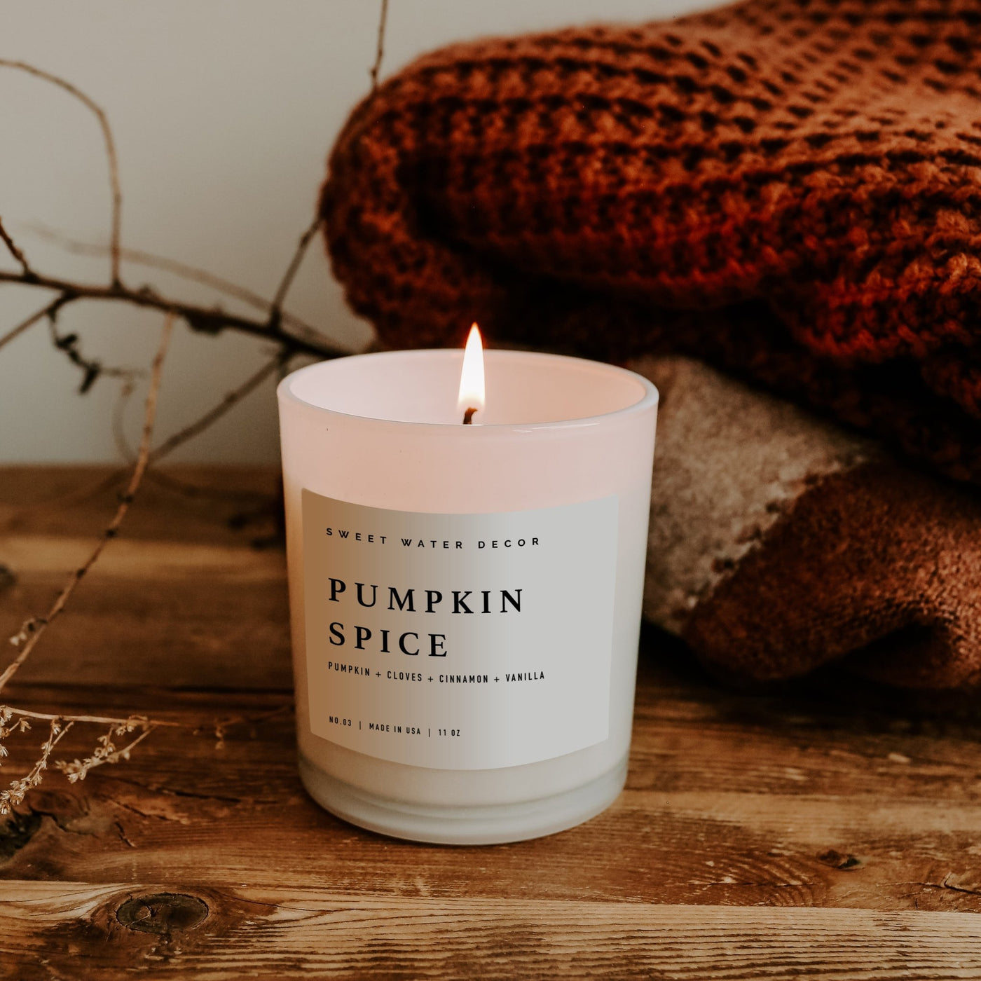 Pumpkin Spice Soy Candle - White Jar - 11 oz - Sweet Water Decor - Candles