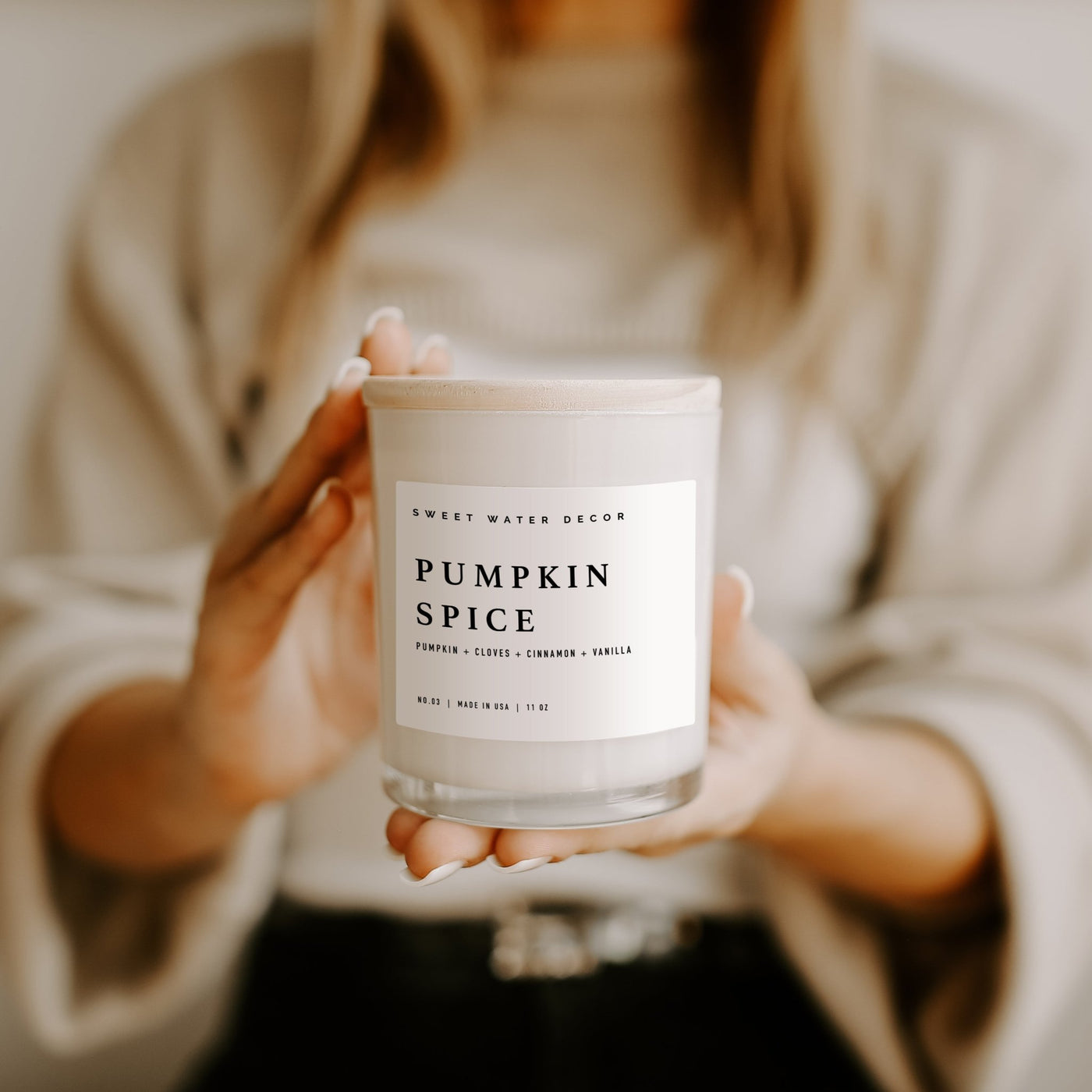 Pumpkin Spice Soy Candle - White Jar - 11 oz - Sweet Water Decor - Candles