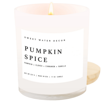 Pumpkin Spice Soy Candle - White Jar - 11 oz - Sweet Water Decor - Candles