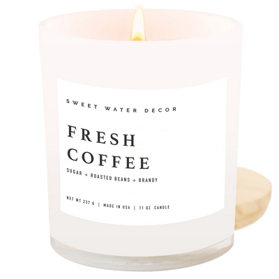 Fresh Coffee Soy Candle - White Jar - 11 oz - Sweet Water Decor - Candles