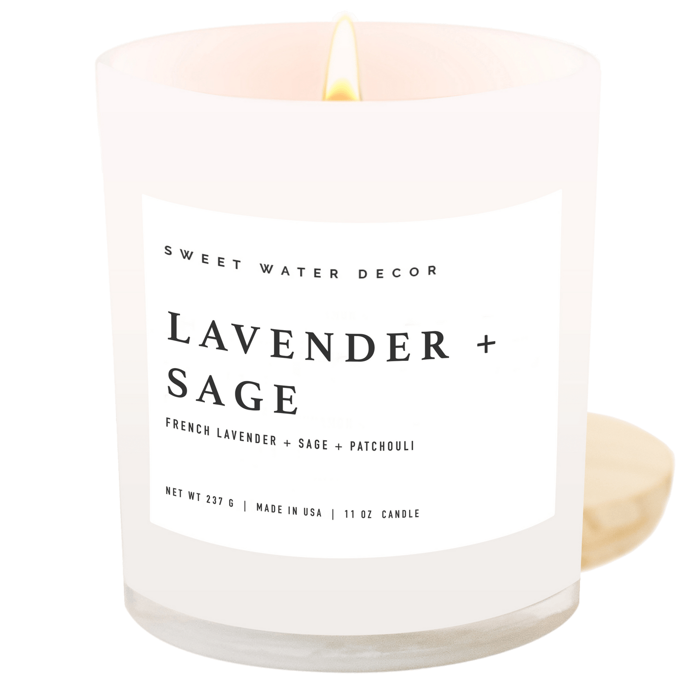 Lavender and Sage Soy Candle - White Jar - 11 oz - Sweet Water Decor - Candles