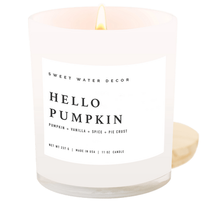 Hello Pumpkin Soy Candle - White Jar - 11 oz - Sweet Water Decor - Candles