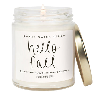 Hello Fall Soy Candle - Clear Jar - 9 oz - Sweet Water Decor - Candles