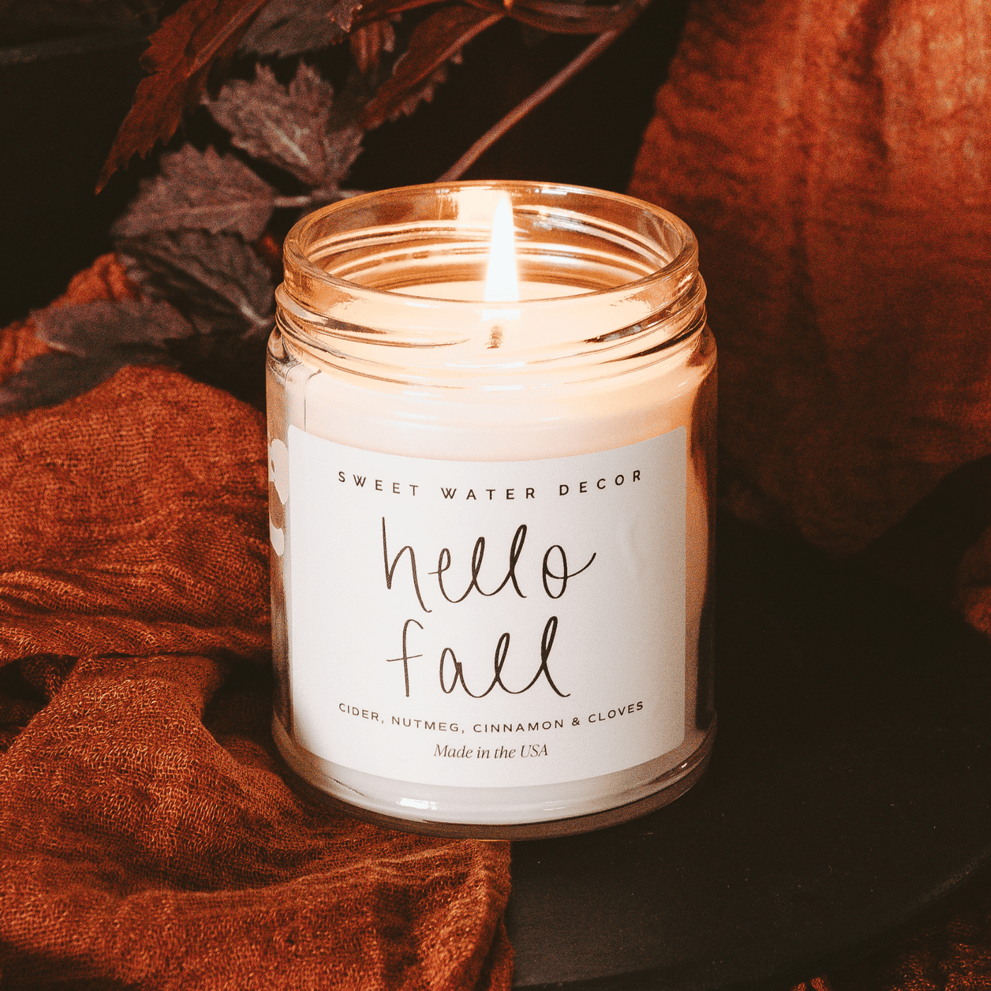 Hello Fall Soy Candle - Clear Jar - 9 oz - Sweet Water Decor - Candles