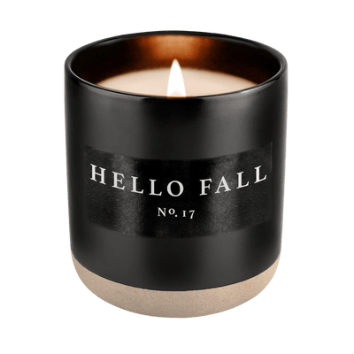 Hello Fall Soy Candle - Black Stoneware Jar - 12 oz - Sweet Water Decor - Candles