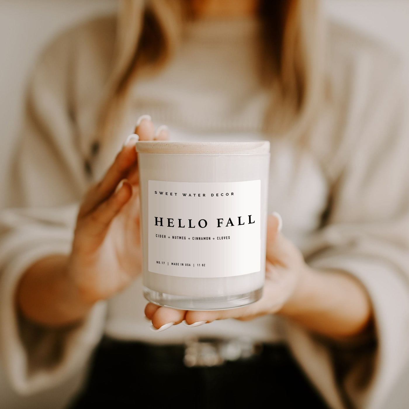 Hello Fall Soy Candle - White Jar - 11 oz - Sweet Water Decor - Candles