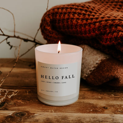 Hello Fall Soy Candle - White Jar - 11 oz - Sweet Water Decor - Candles