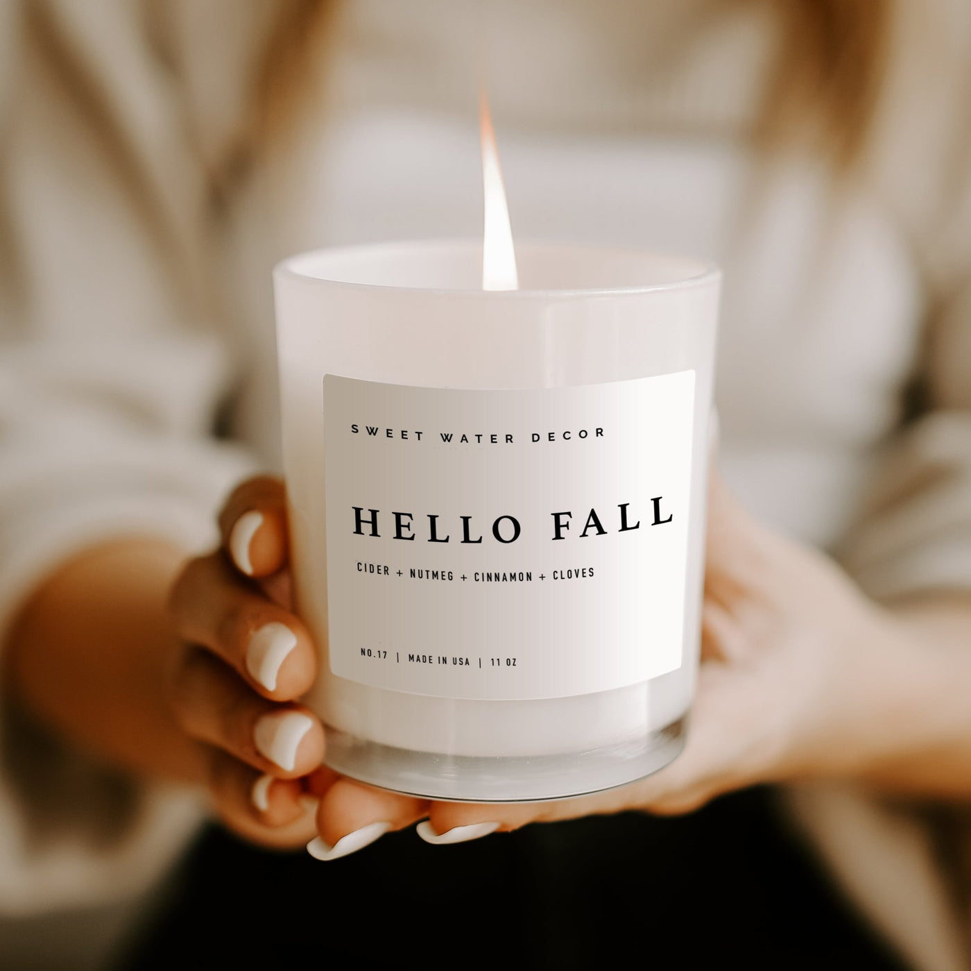 Hello Fall Soy Candle - White Jar - 11 oz - Sweet Water Decor - Candles