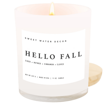 Hello Fall Soy Candle - White Jar - 11 oz - Sweet Water Decor - Candles