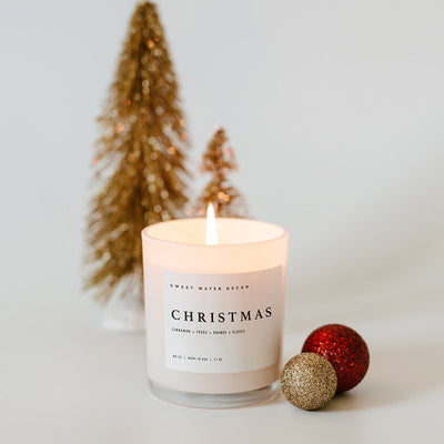 Christmas Soy Candle - White Jar - 11 oz - Sweet Water Decor - Candles