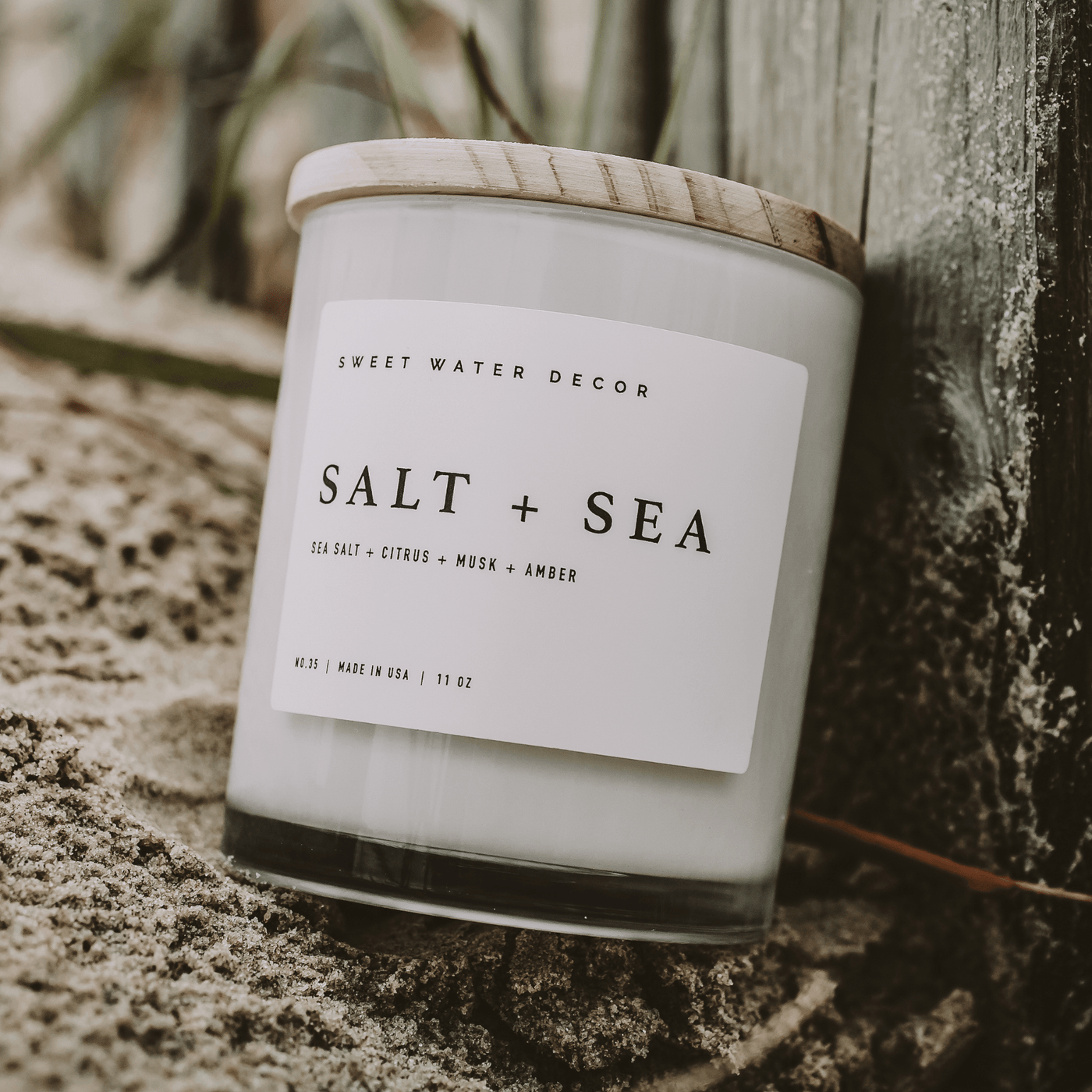 Salt and Sea Soy Candle - White Jar - 11 oz - Sweet Water Decor - Candles