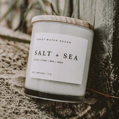 Salt and Sea Soy Candle - White Jar - 11 oz - Sweet Water Decor - Candles