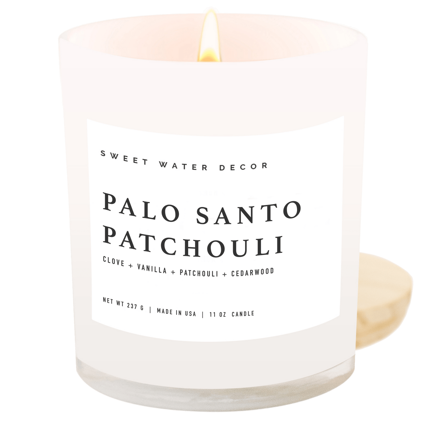 Palo Santo Patchouli Soy Candle - White Jar - 11 oz - Sweet Water Decor - Candles