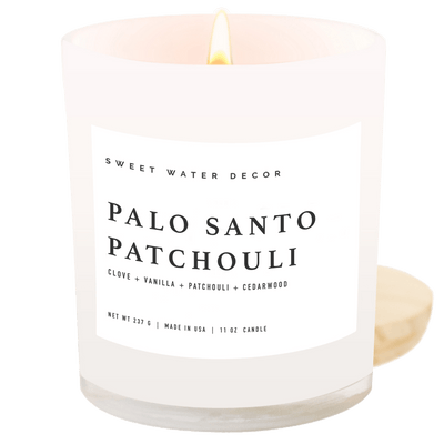 Palo Santo Patchouli Soy Candle - White Jar - 11 oz - Sweet Water Decor - Candles