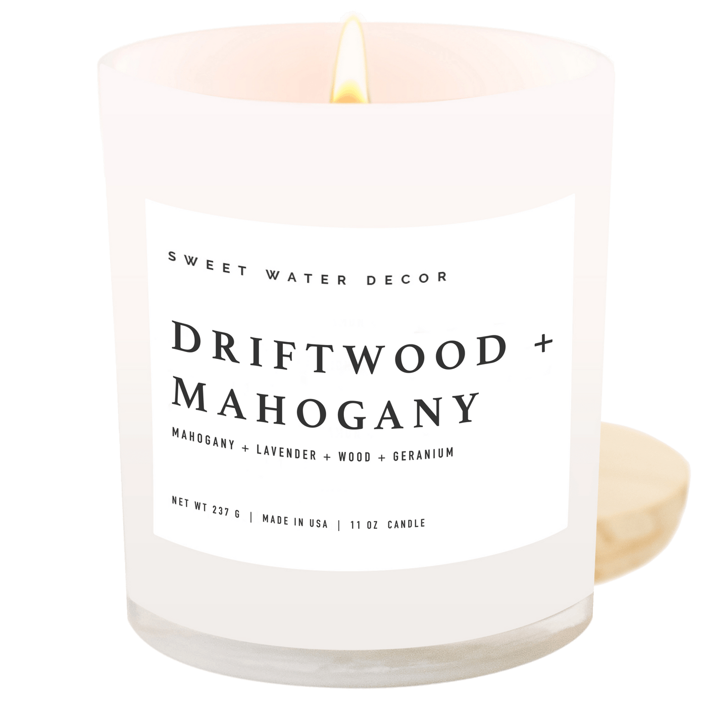 Driftwood and Mahogany Soy Candle - White Jar - 11 oz - Sweet Water Decor - Candles