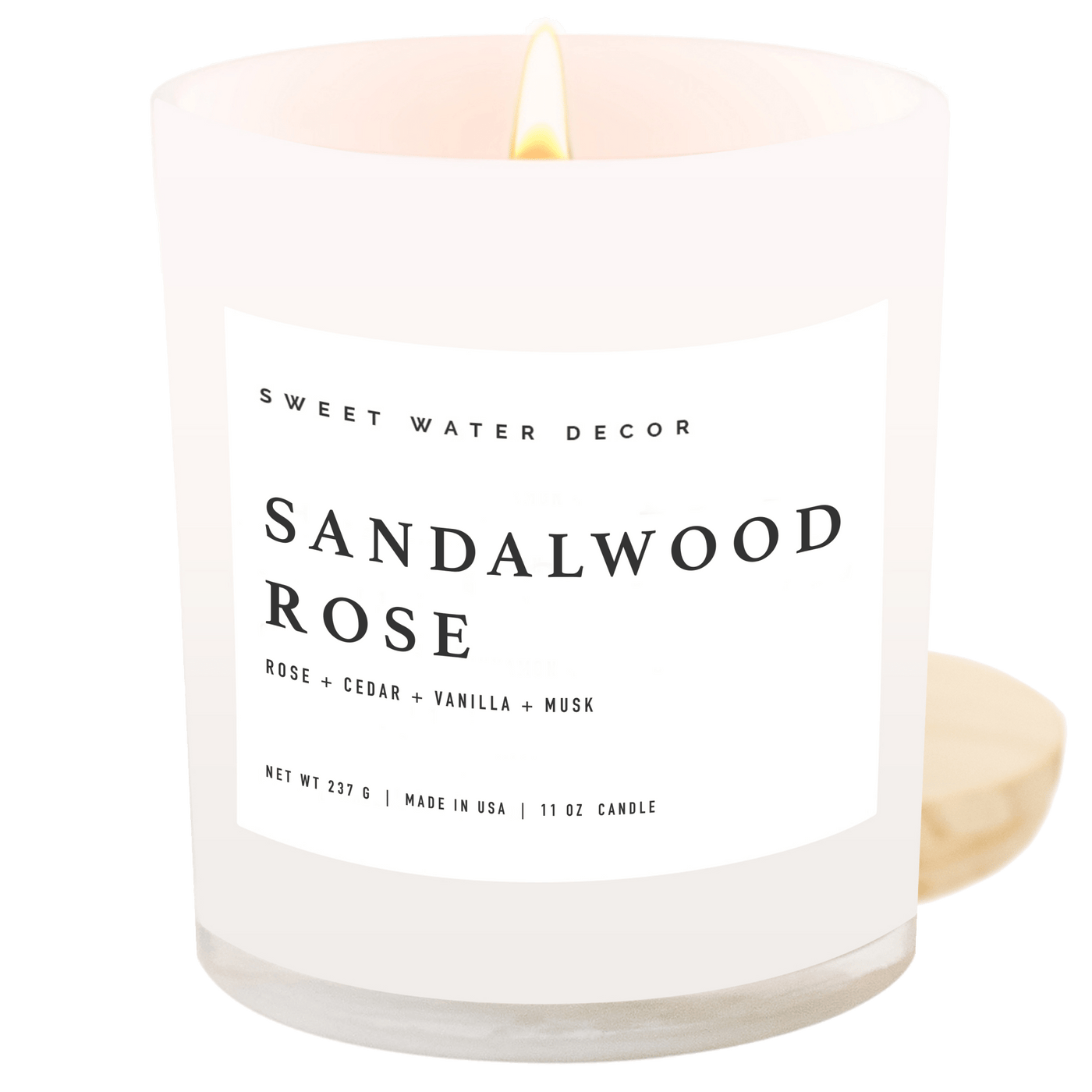 Sandalwood Rose Soy Candle - White Jar - 11 oz - Sweet Water Decor - Candles