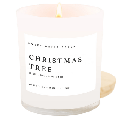 Christmas Tree Soy Candle - White Jar - 11 oz - Sweet Water Decor - Candles