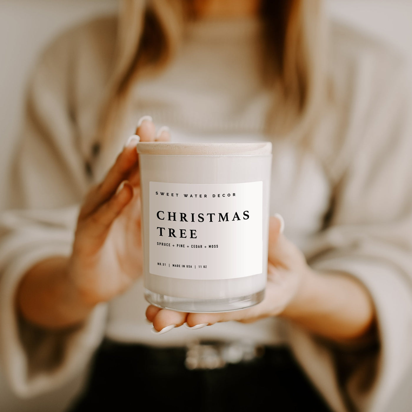 Christmas Tree Soy Candle - White Jar - 11 oz - Sweet Water Decor - Candles