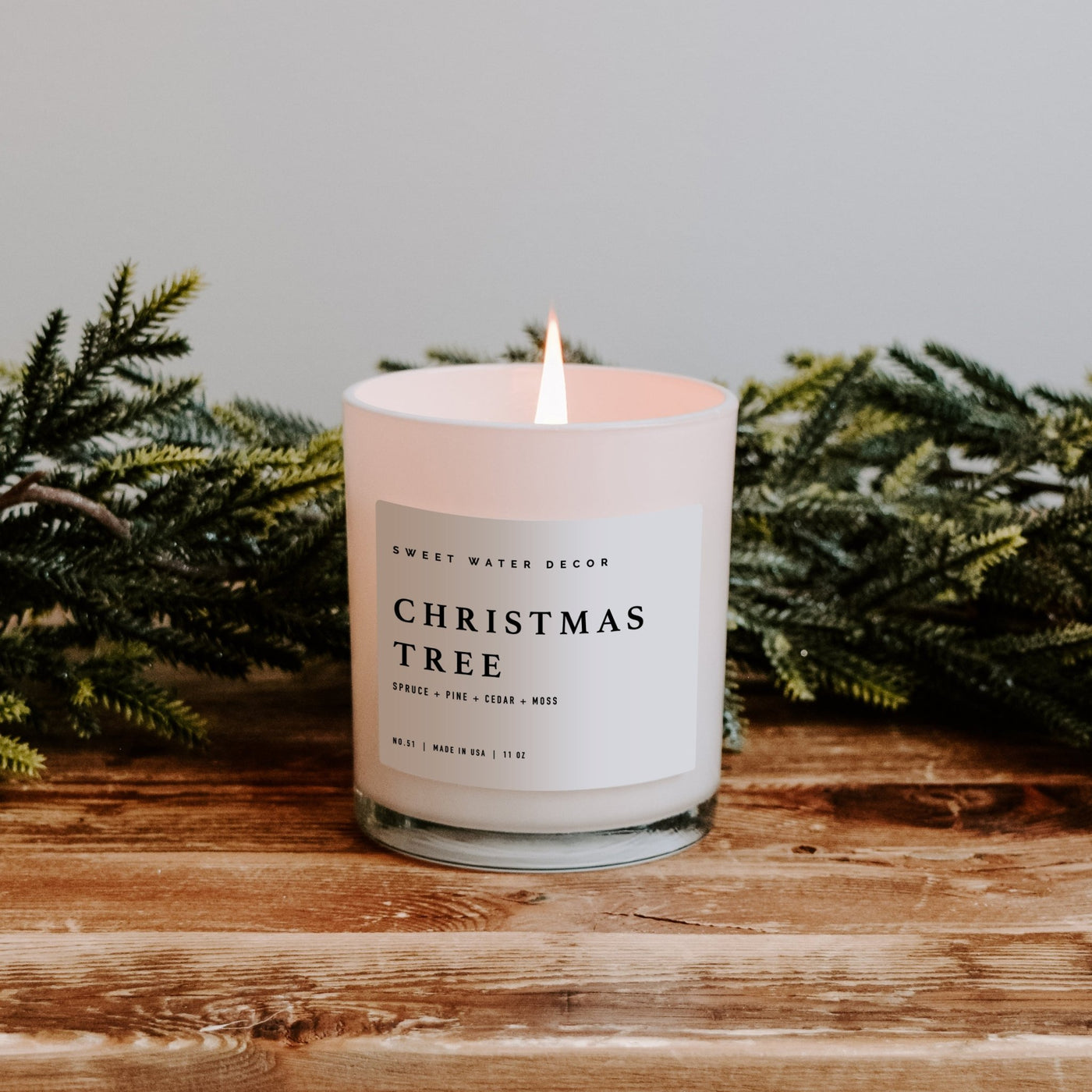 Christmas Tree Soy Candle - White Jar - 11 oz - Sweet Water Decor - Candles