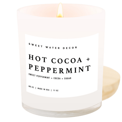 Hot Cocoa and Peppermint Soy Candle - White Jar - 11 oz - Sweet Water Decor - Candles