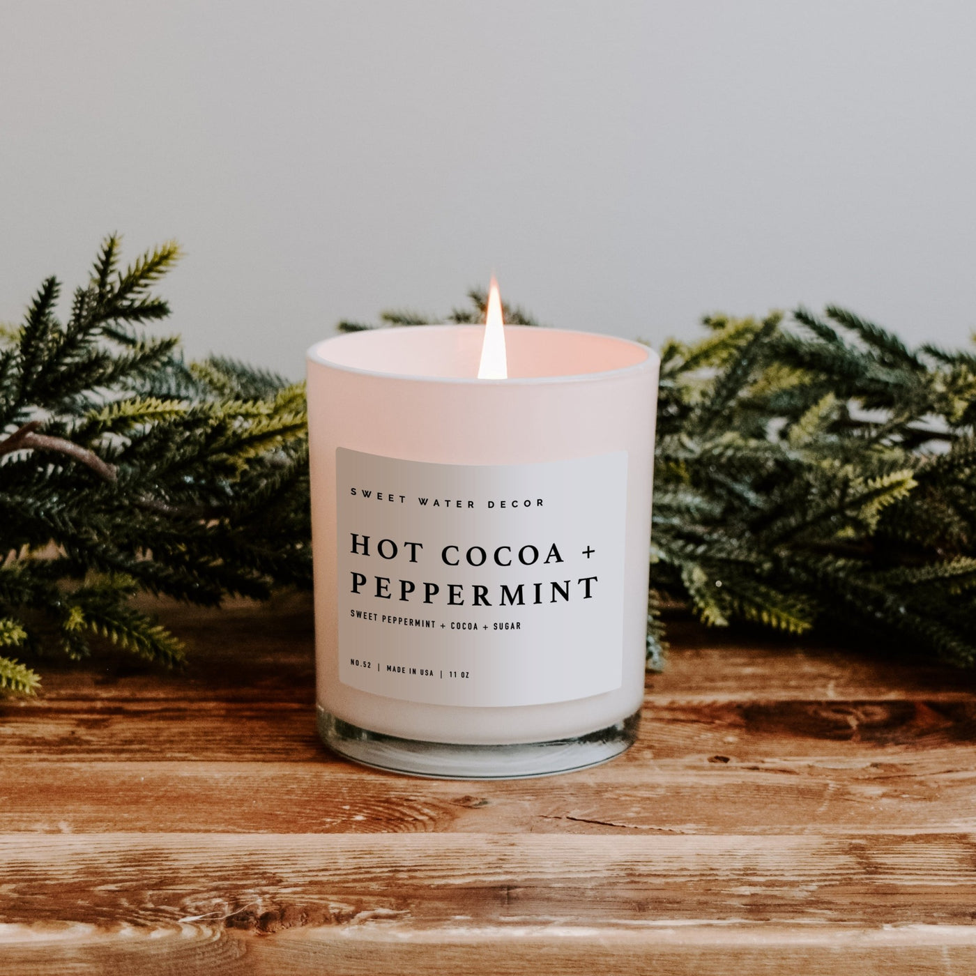 Hot Cocoa and Peppermint Soy Candle - White Jar - 11 oz - Sweet Water Decor - Candles