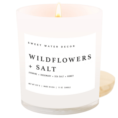 Wildflowers and Salt Soy Candle - White Jar - 11 oz - Sweet Water Decor - Candles