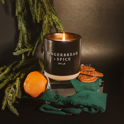 Gingerbread and Spice Soy Candle - Black Stoneware Jar - 12 oz - Sweet Water Decor - Candles