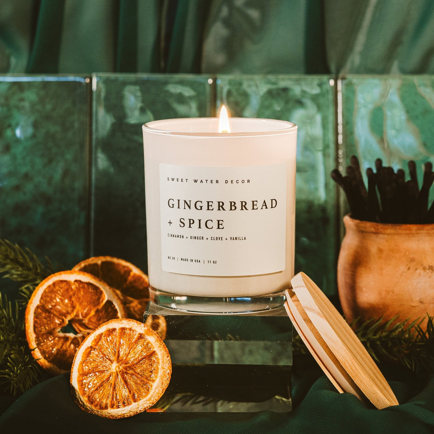 Gingerbread and Spice Soy Candle - White Jar - 11 oz - Sweet Water Decor - Candles