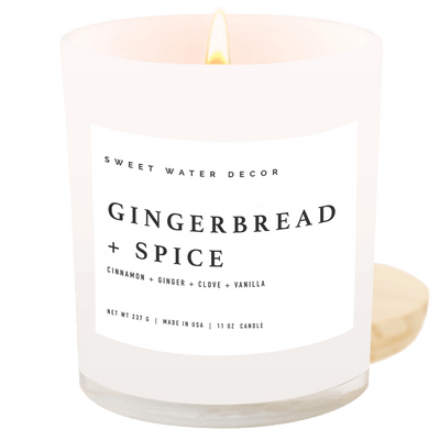 Gingerbread and Spice Soy Candle - White Jar - 11 oz - Sweet Water Decor - Candles