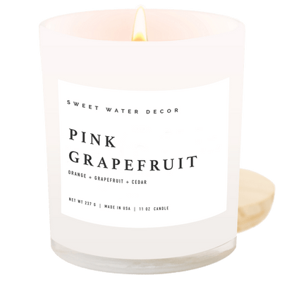 Pink Grapefruit Soy Candle - White Jar - 11 oz - Sweet Water Decor - Candles