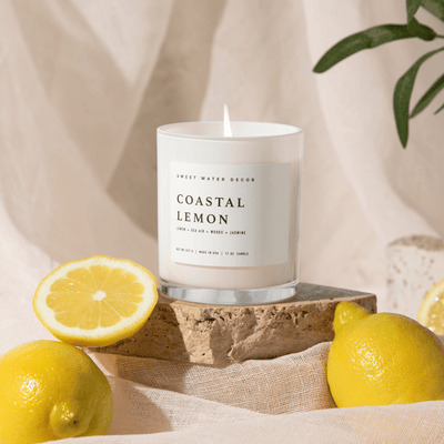 Coastal Lemon Soy Candle - White Jar - 11 oz - Sweet Water Decor - Candles