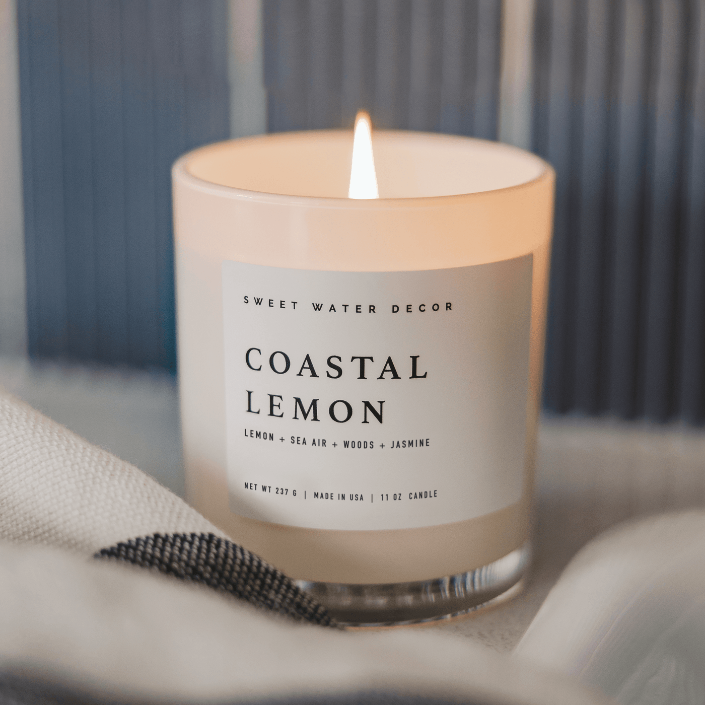 Coastal Lemon Soy Candle - White Jar - 11 oz - Sweet Water Decor - Candles