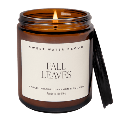 Fall Leaves Soy Candle - Amber Jar - 9 oz - Sweet Water Decor - Candles