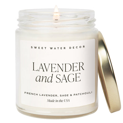 Lavender and Sage Soy Candle - Clear Jar - 9 oz - Sweet Water Decor - Candles