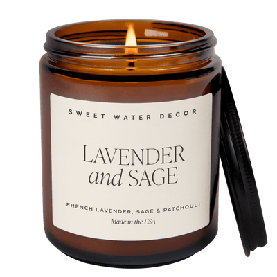 Lavender and Sage Soy Candle - Amber Jar - 9 oz - Sweet Water Decor - Candles