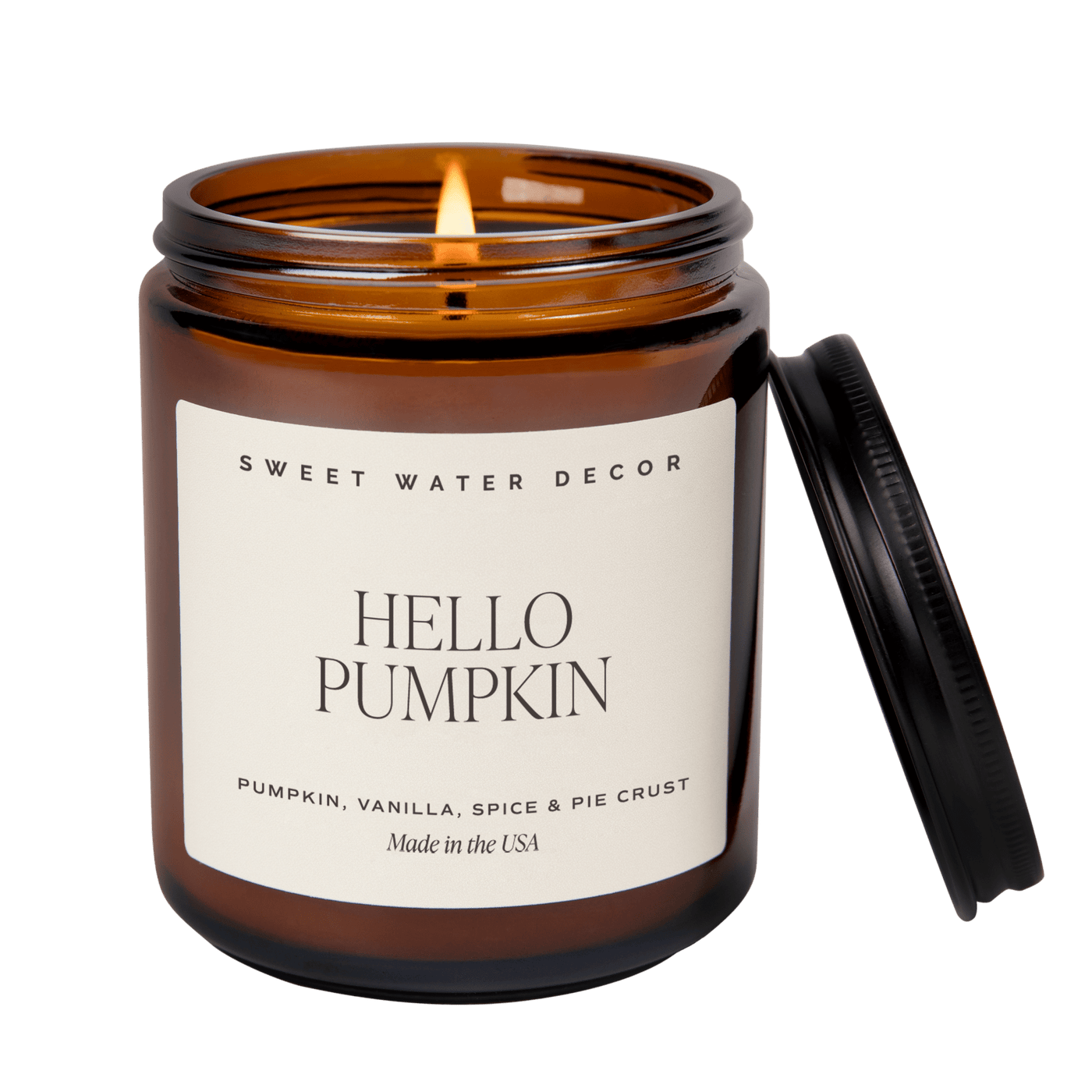 Hello Pumpkin Soy Candle - Amber Jar - 9 oz - Sweet Water Decor - Candles